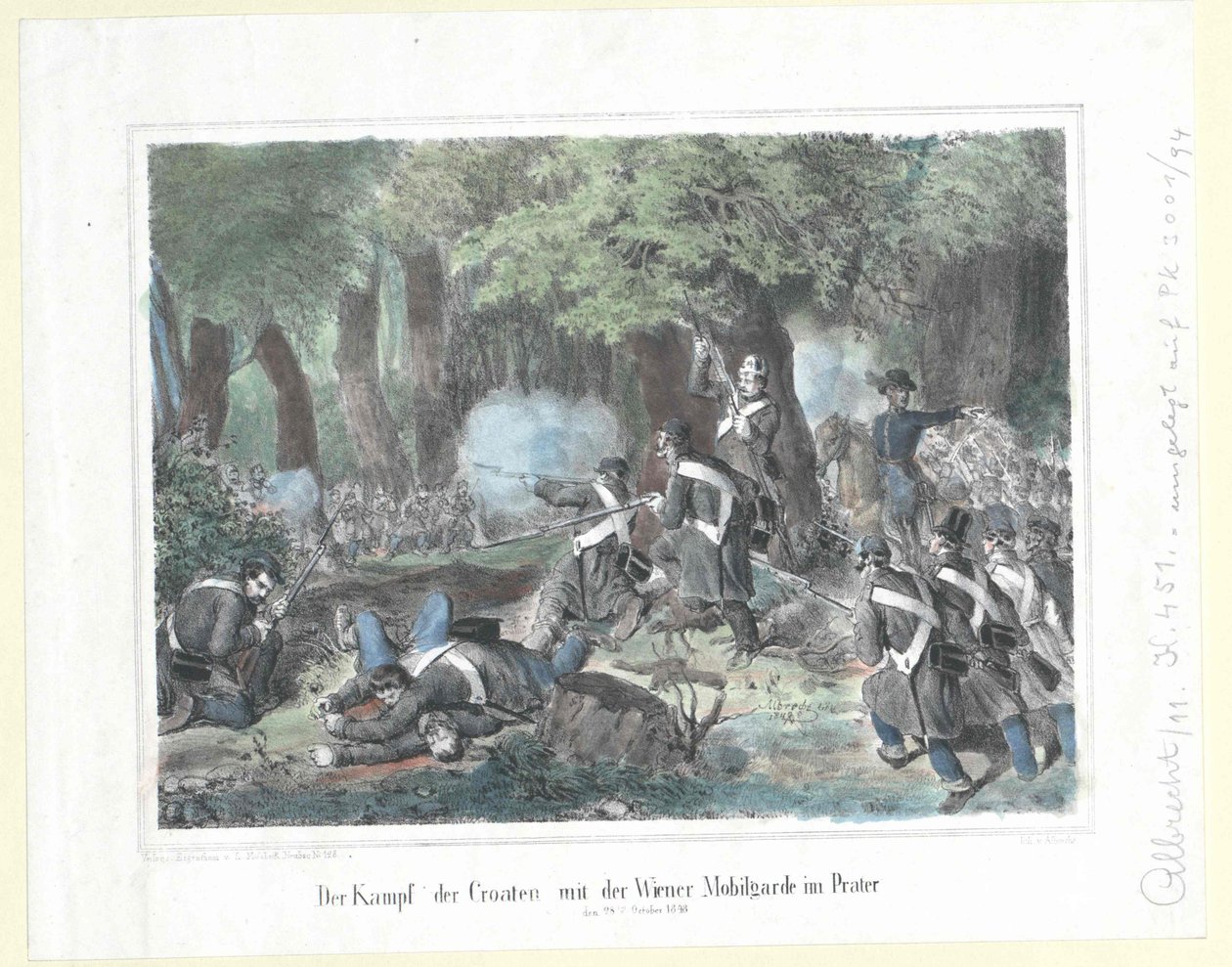 O combate dos croatas com a guarda móvel vienense no Prater a 28 de outubro de 1848 de Artist Unknown