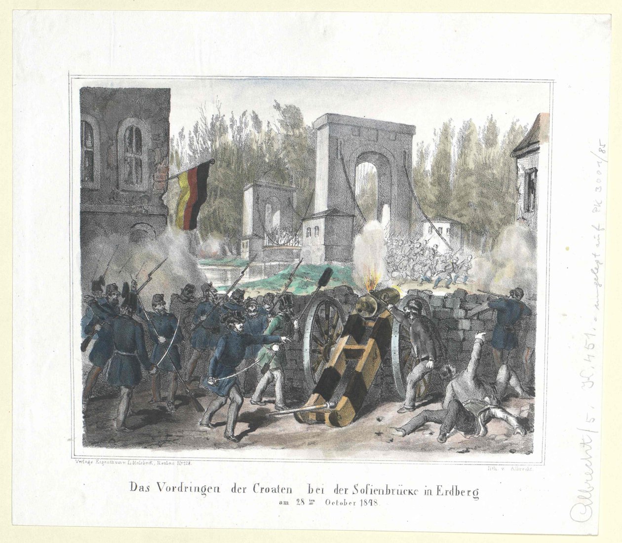 A penetração dos croatas no Sofienbruecke em Erdberg a 28 de outubro de 1848 de Artist Unknown