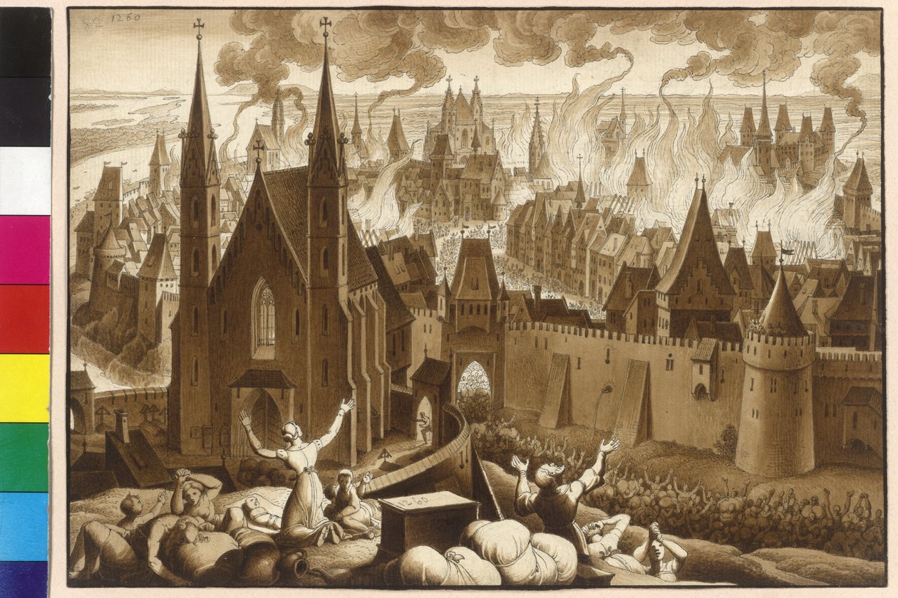O tremendo incendiário de Viena entre o rei Ottokar em 1260 de Artist Unknown