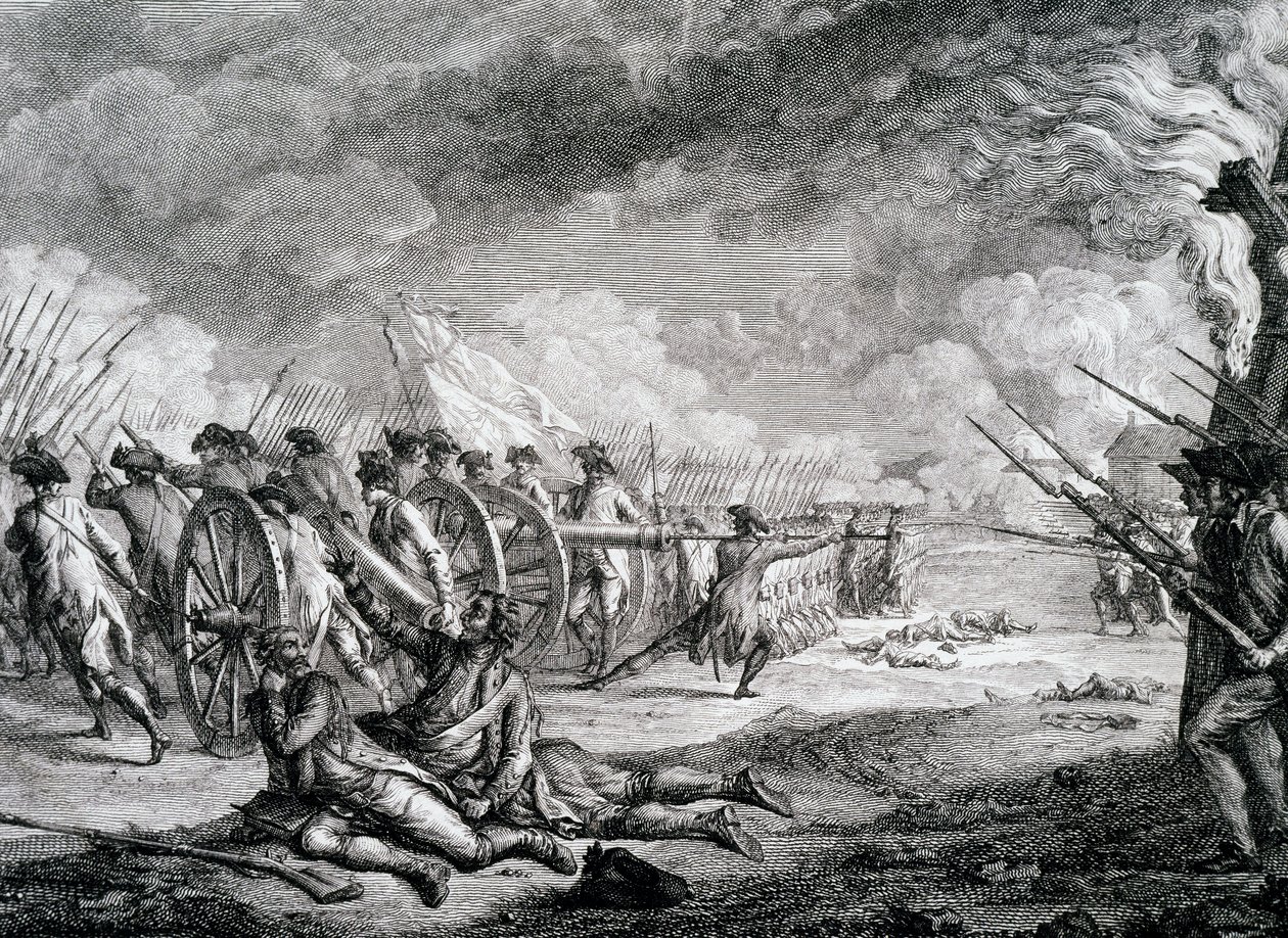 Guerra da Independência dos Estados Unidos - Uma representação francesa da Batalha de Lexington, Massachusetts de Artist Unknown