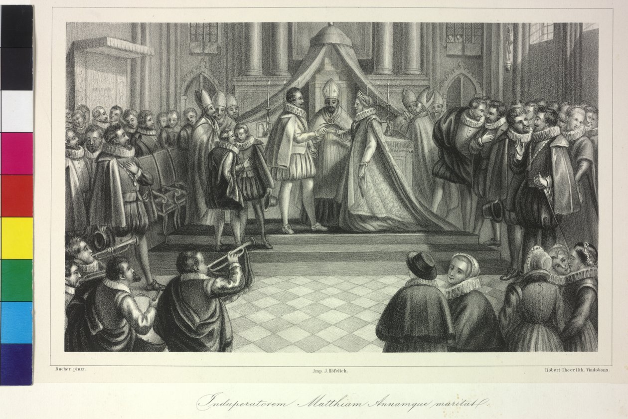 Casamento do rei Mateus I com a arquiduquesa Ana, pelo cardeal Francisco de Dietrichstein, a 4 de dezembro de 1611 de Artist Unknown