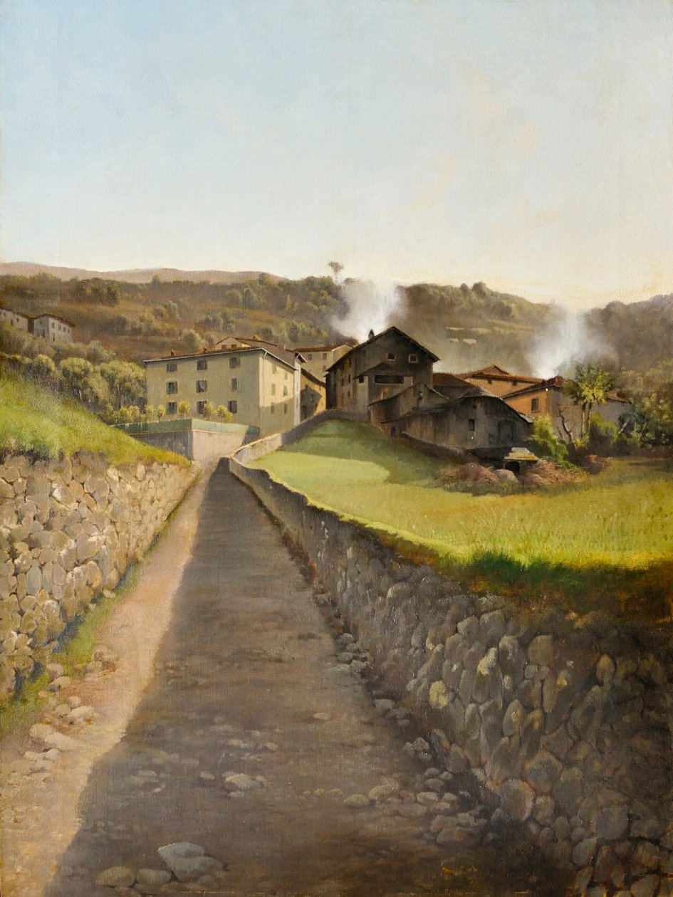 Aldeia com estrada e casas, c.85 (óleo sobre tela) de Arturo Faldi