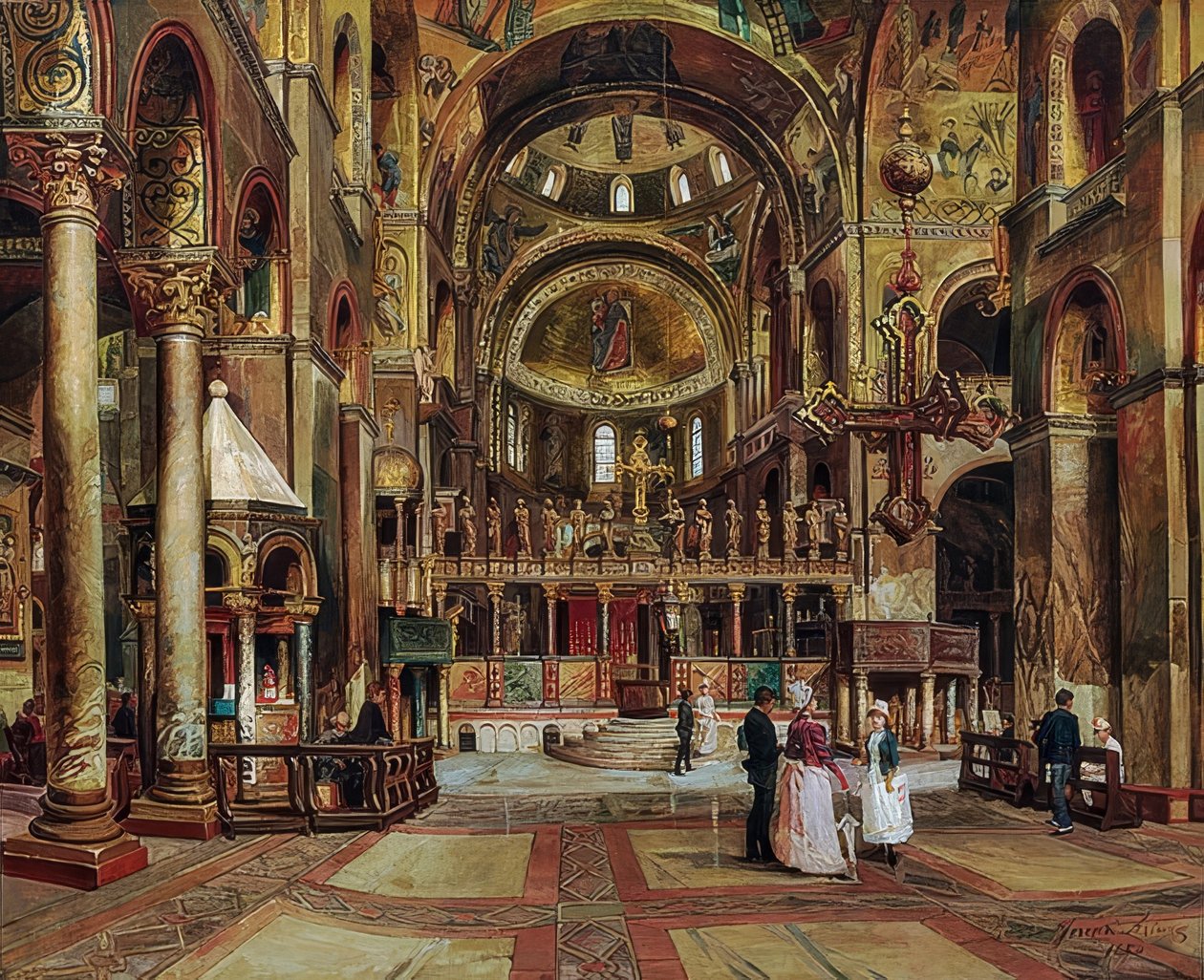 Dentro da Basílica de São Marcos, Veneza. 1886 de Arturo Ferrari