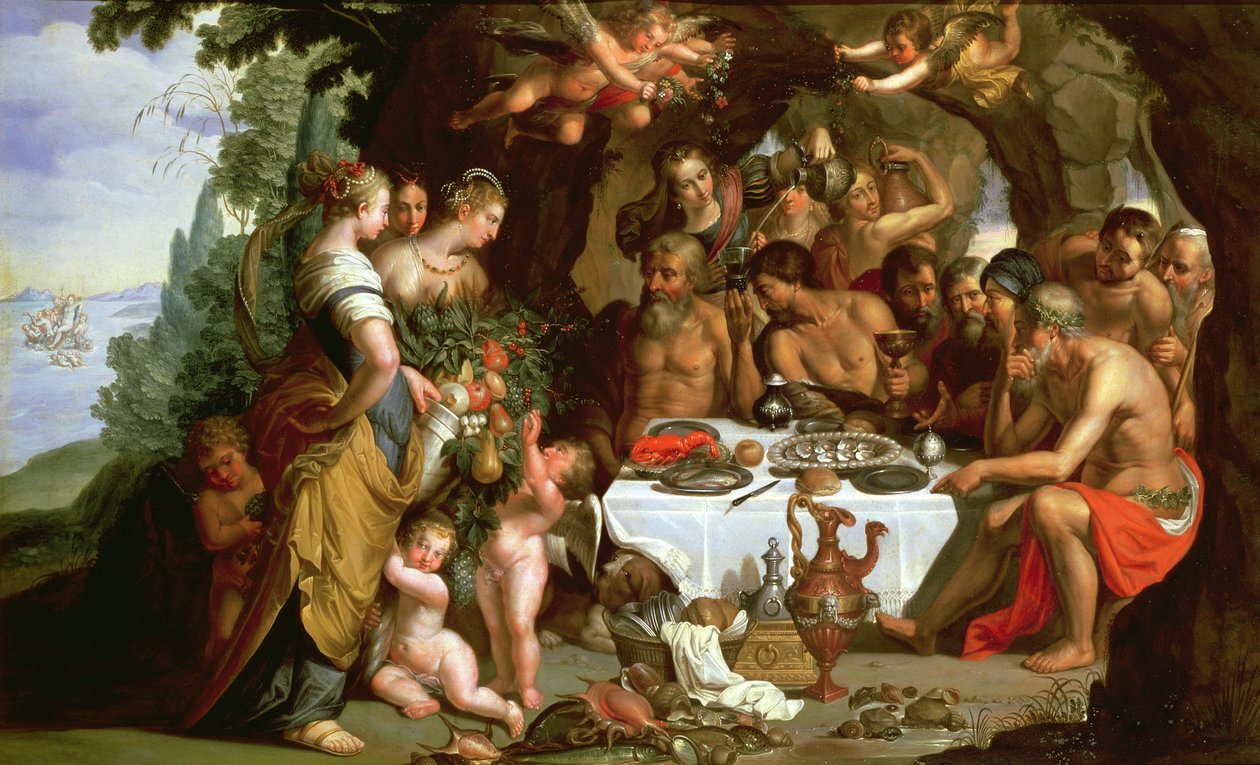A Festa de Achelous, 1625-29 (óleo em cobre) de Artus Wollfort