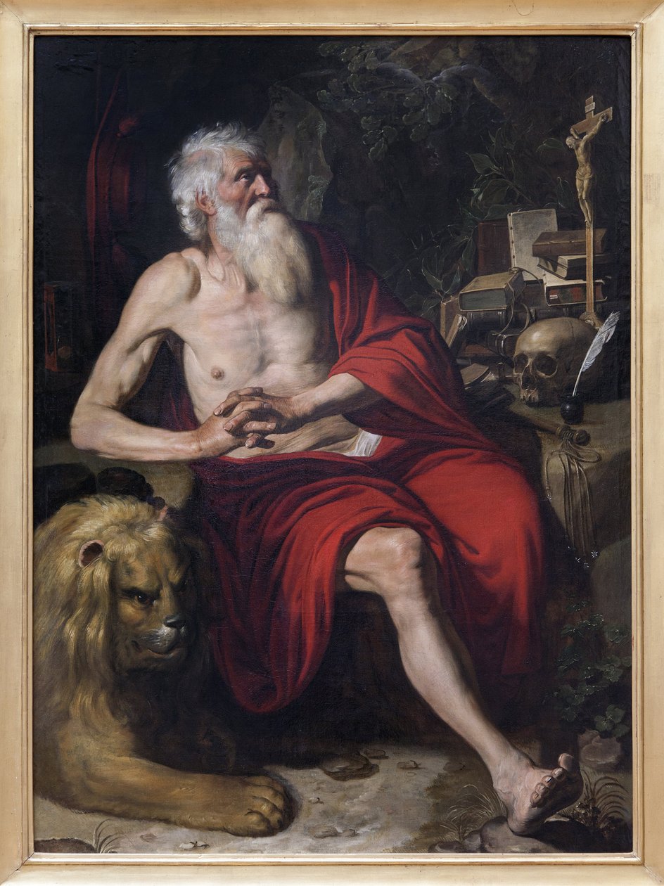 São Jerônimo meditando, Pintura atribuída a Artus Wolffort (1581-1641). Fotografia, KIM Youngtae, Lyon, Musée des Beaux Arts de Lyon. de Artus Wolfaerts or Wolffort