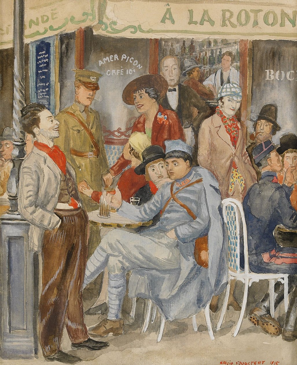 Café La Rotonde Moise Kisling durante as férias, 1915. de Arvid Fougstedt