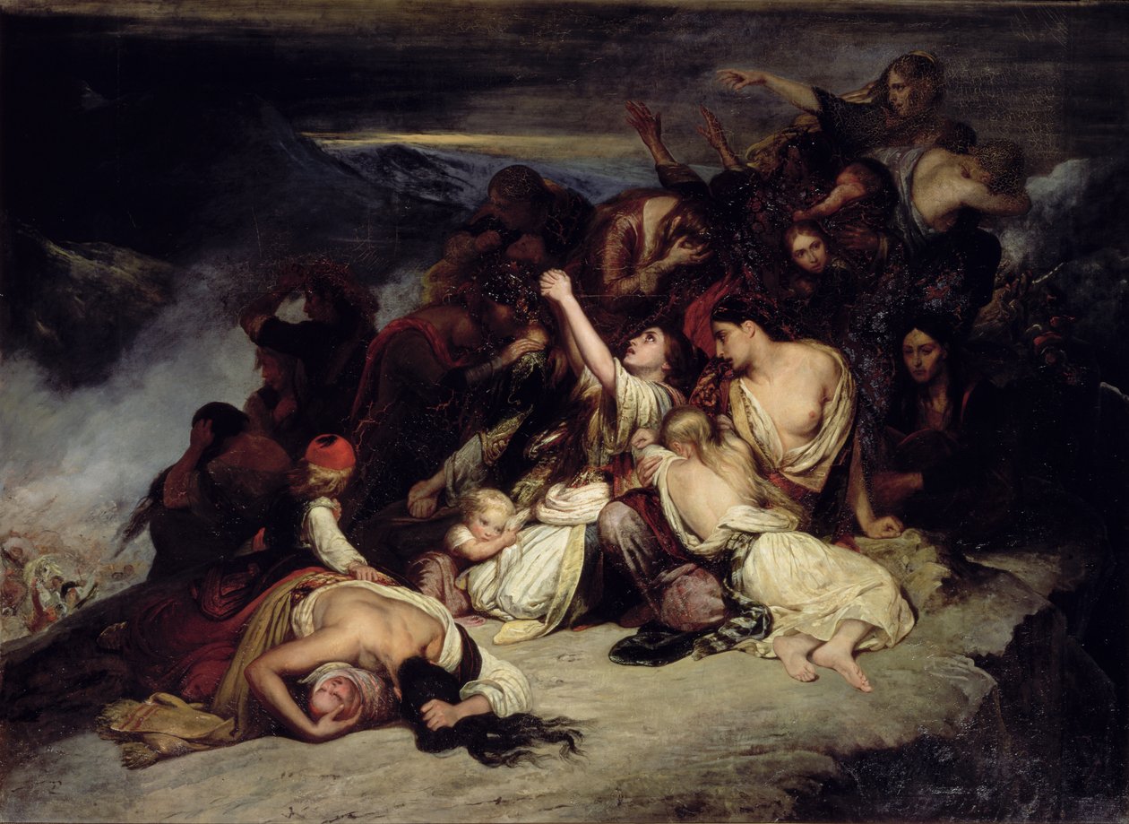As mulheres desesperadas de Rumili, vendo seus maridos derrotados pelas tropas de Ali Pasha, o &39;Leão de Janina&39;, lançam-se das rochas em 1803 de Ary Scheffer