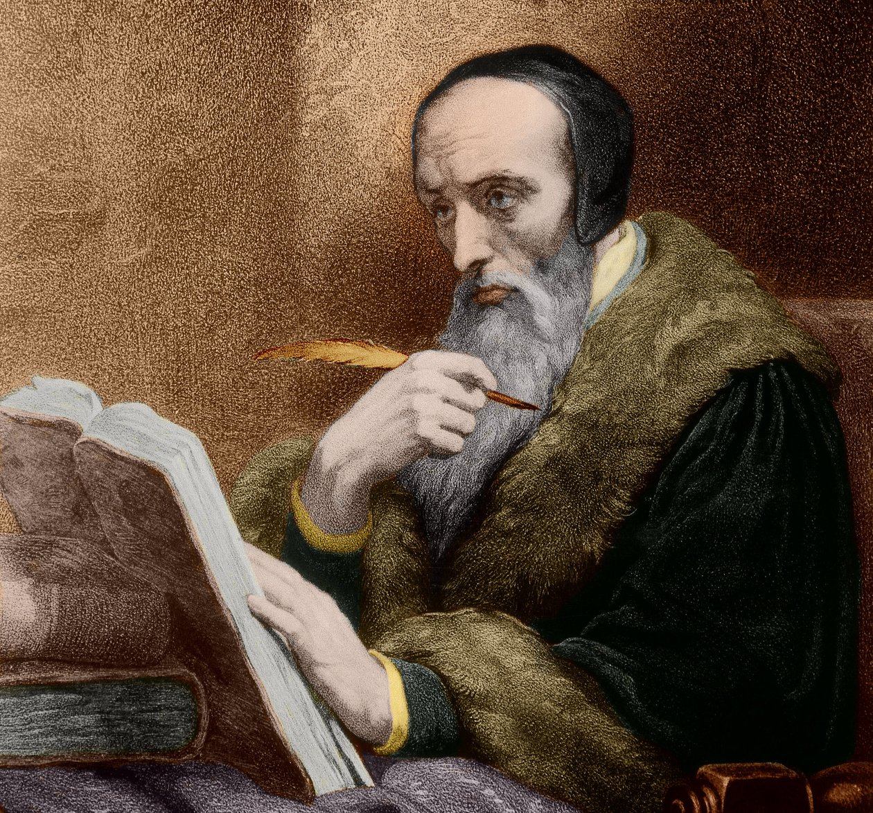 Retrato de Jean Calvin, fundador do Calvinismo de Ary (after) Scheffer