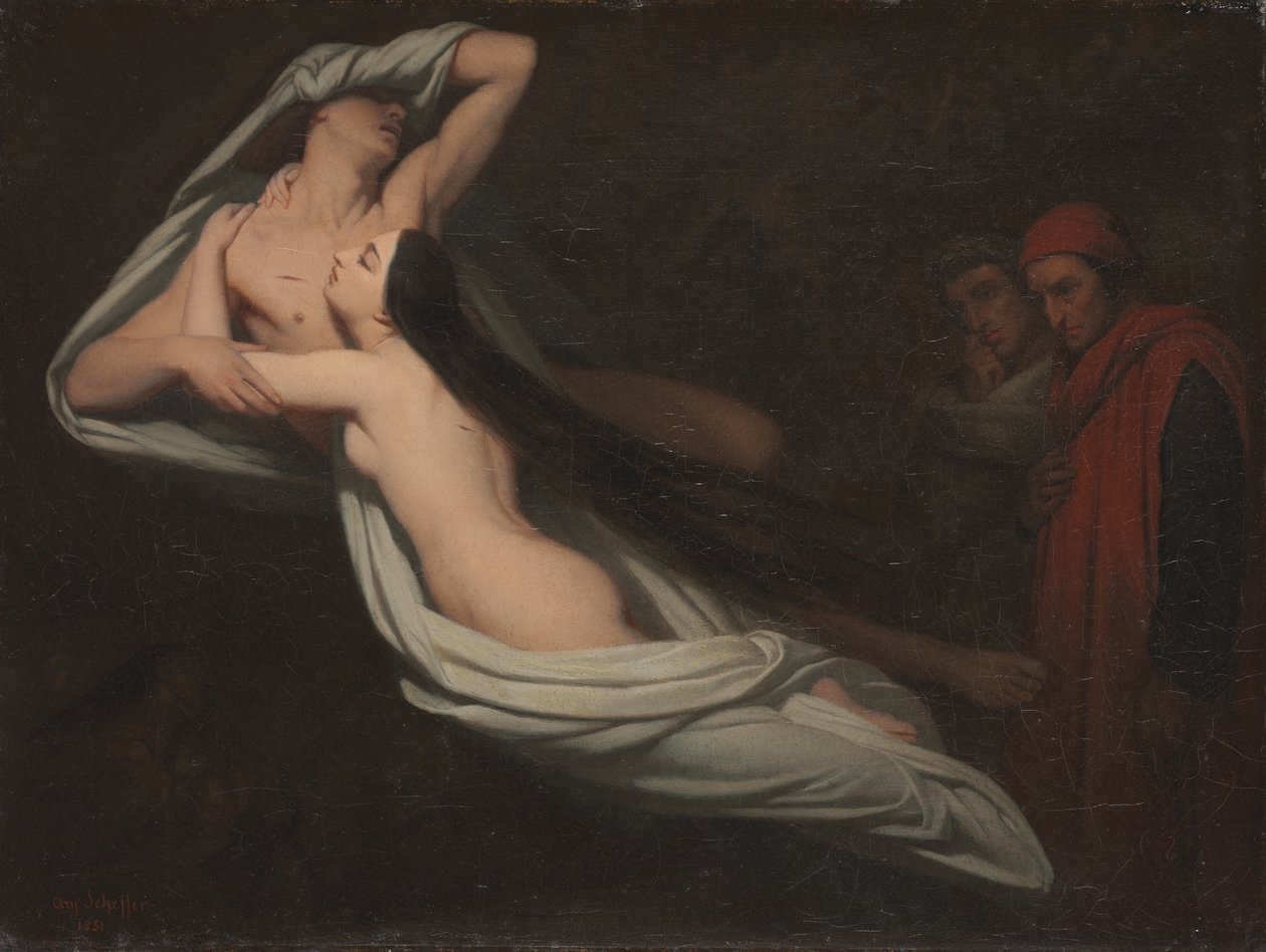 Dante e Virgílio encontrando as sombras de Francesca da Rimini e Paolo, 1851 de Ary Scheffer