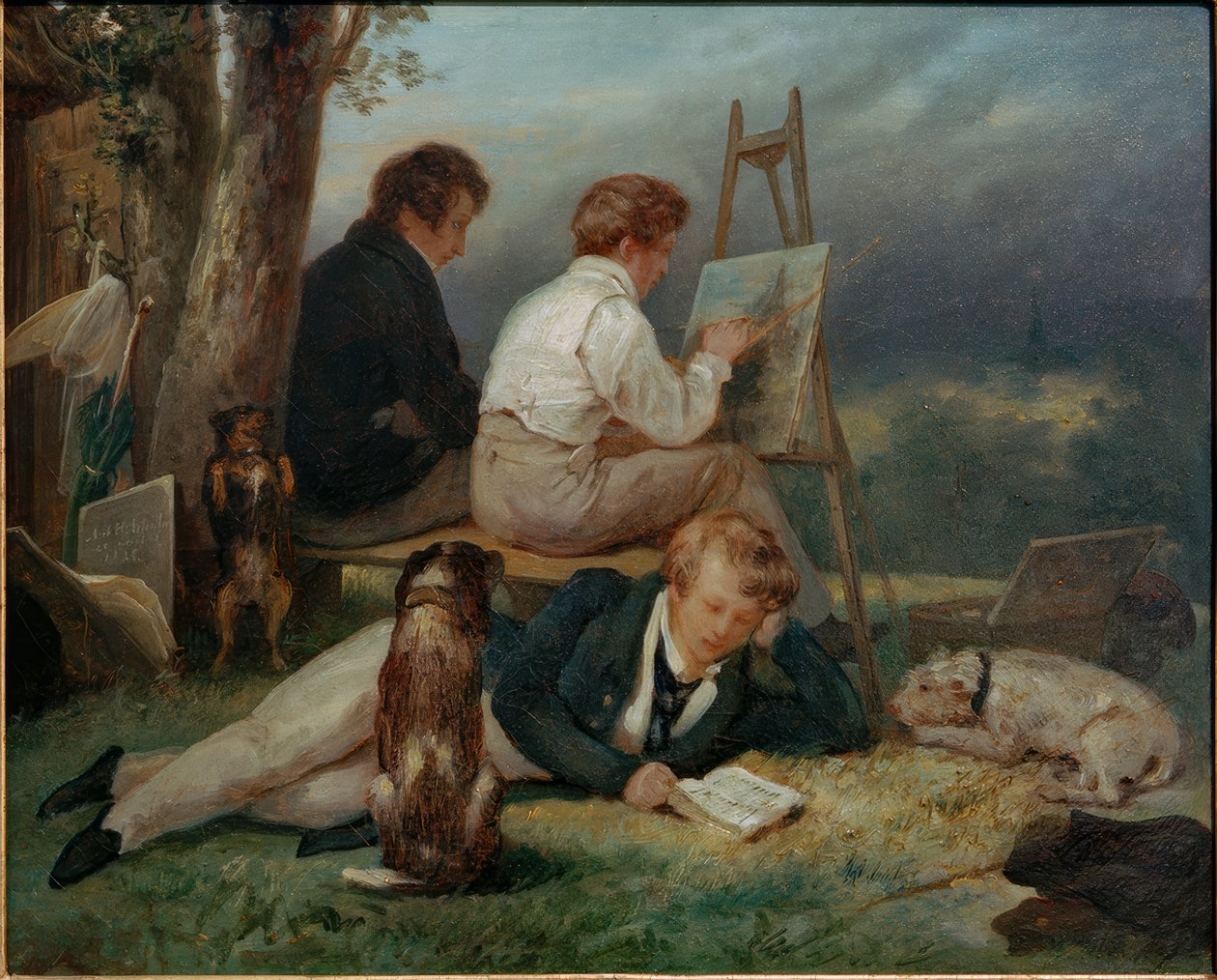 Os três irmãos Scheffer em uma paisagem de Ary Scheffer