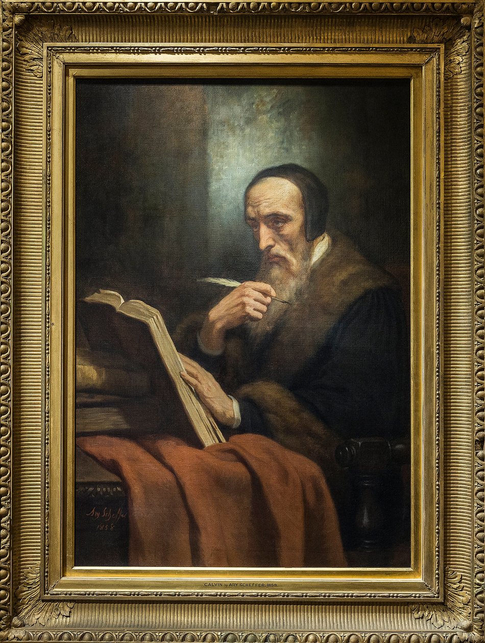 Retrato de John Calvin (Jean Cauvin), escritor, teólogo e pastor francês durante a Reforma Protestante (1509-1564) - pintura de Ary Scheffer (1795-1858). musee de la vie romantique - Paris de Ary Scheffer