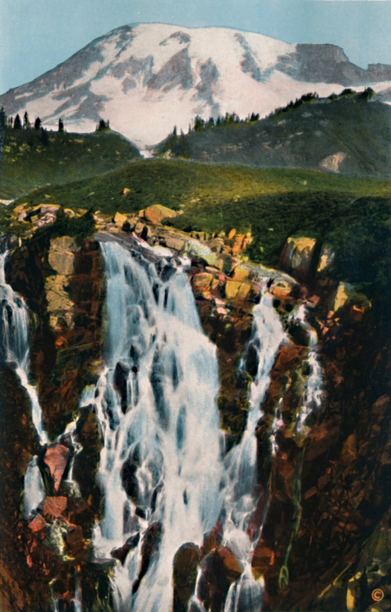 Myrtle Falls e o Monte Rainier, c1916 de Asahel Curtis