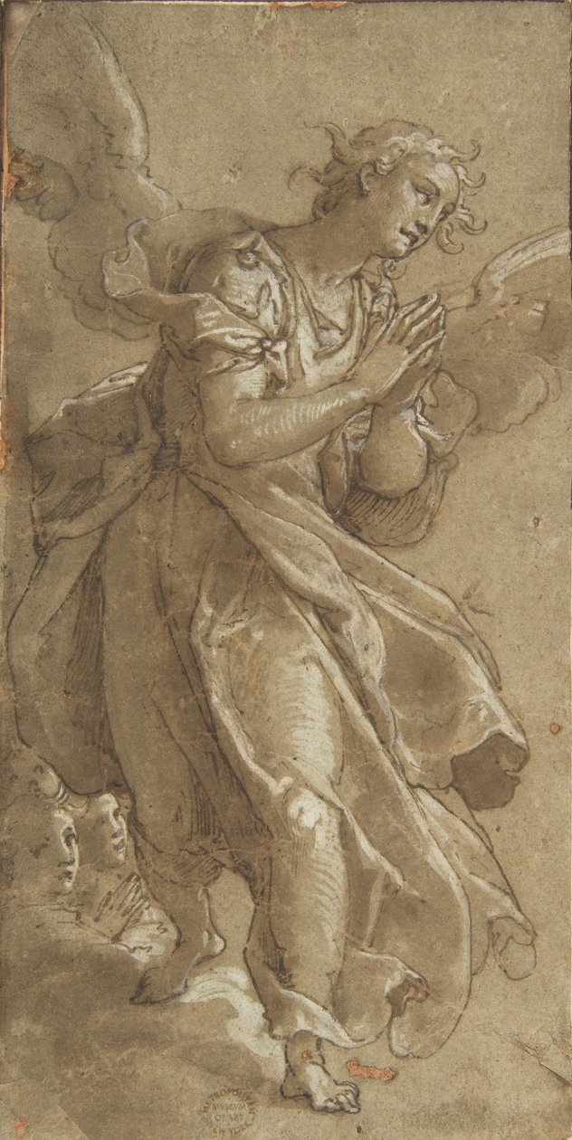Um Anjo Permanente e dois Querubins, ca. 1566. de Ascribed to Federico Zuccaro.