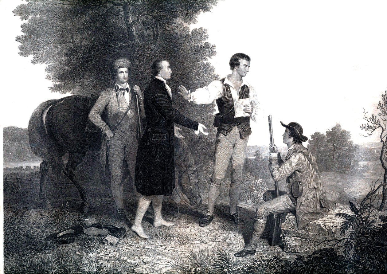 A captura do inglês do espião britânico Major John Andre (gravação) de Asher Brown (after) Durand