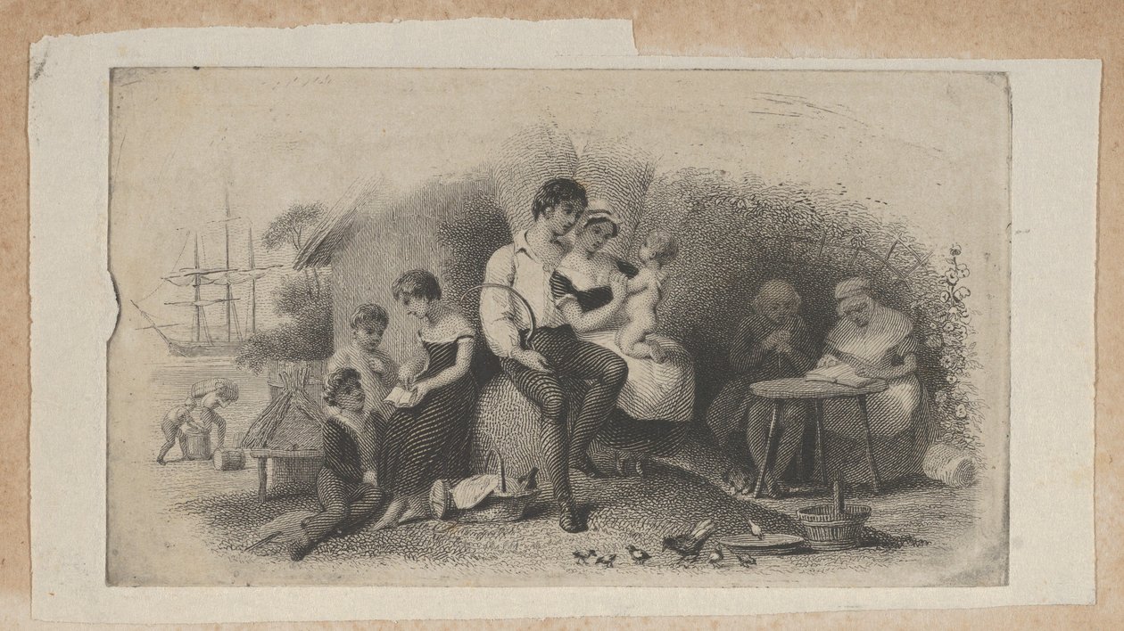 Vinheta de notas com figuras de diferentes idades, representando as fases da vida, ..., ca. 1824-37. de Asher Brown Durand.