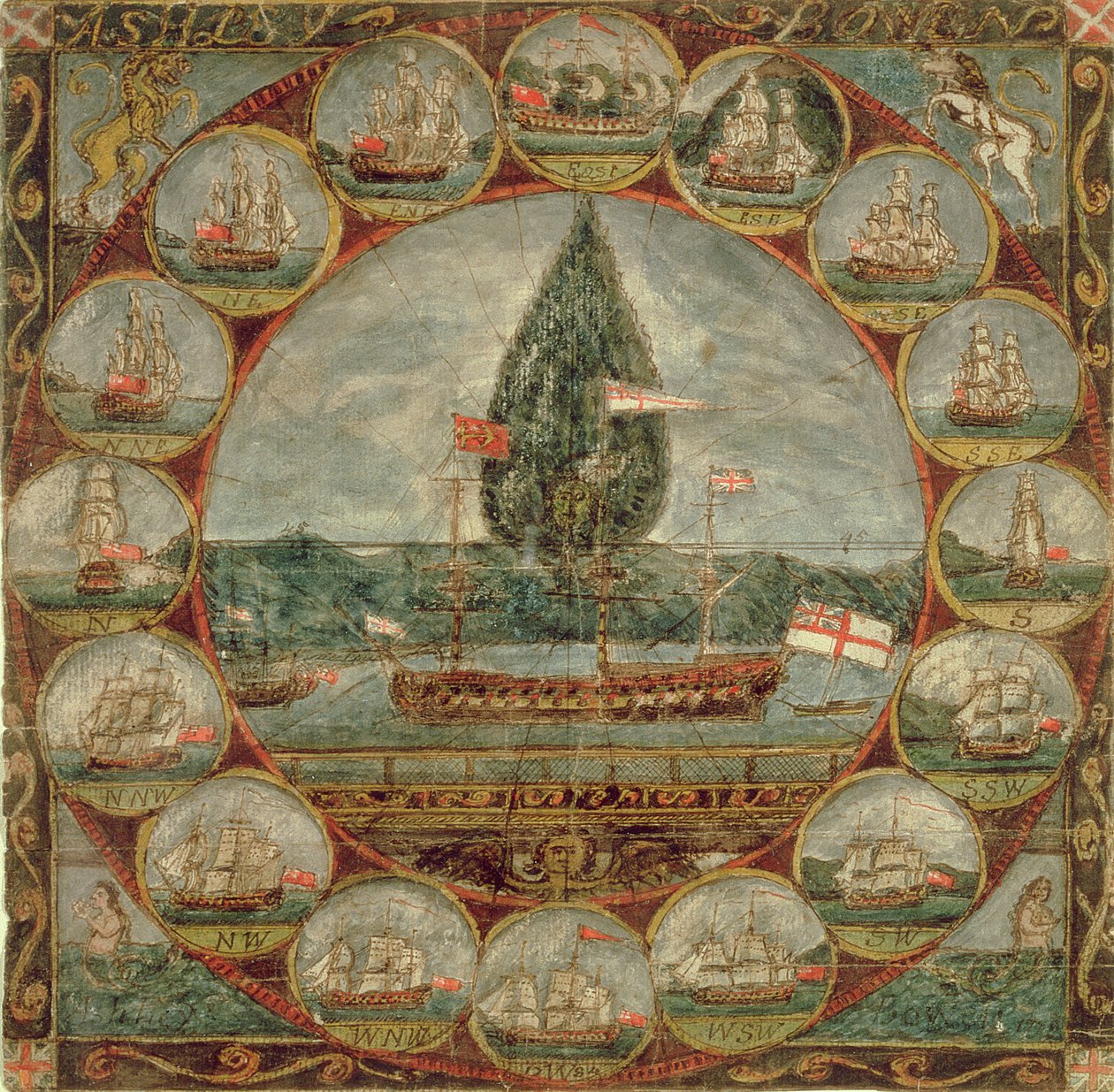 Rosa dos ventos com desenhos de navios de Ashley Bowen