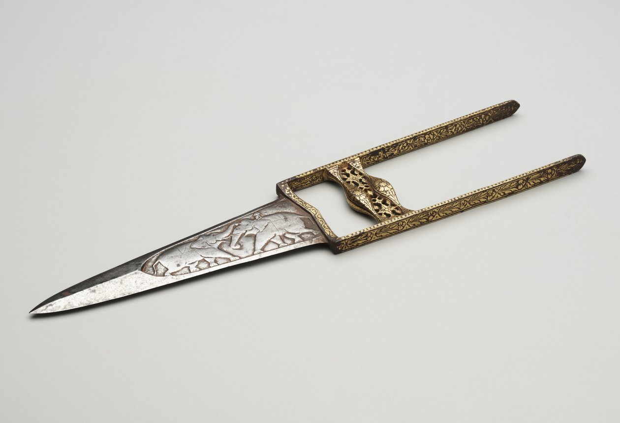 Catar, ou punhal (incrustado, gravado e aço dourado) de Asian School