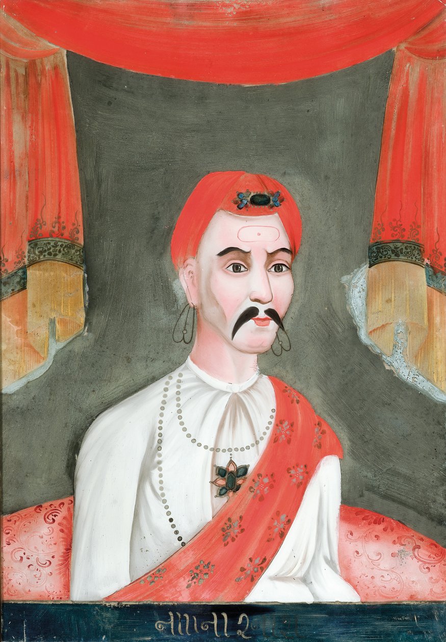 Pintura em vidro reverso de um nobre indiano, da Índia ou China para o mercado indiano (óleo sobre vidro) de Asian School