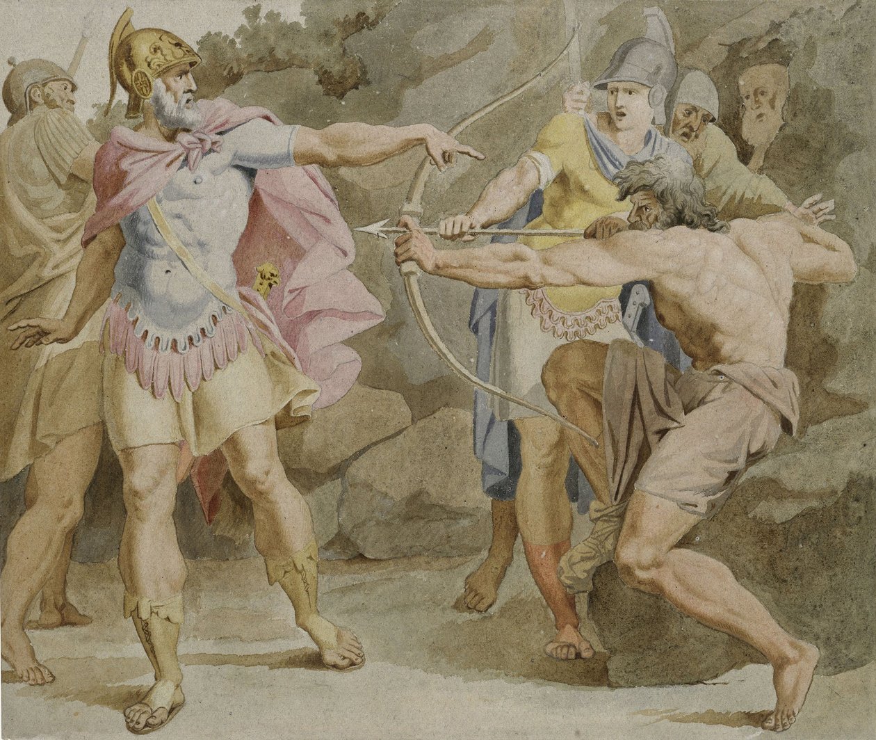 Philoctetes apontando o arco de Hércules em Ulisses de Asmus Jakob Carstens