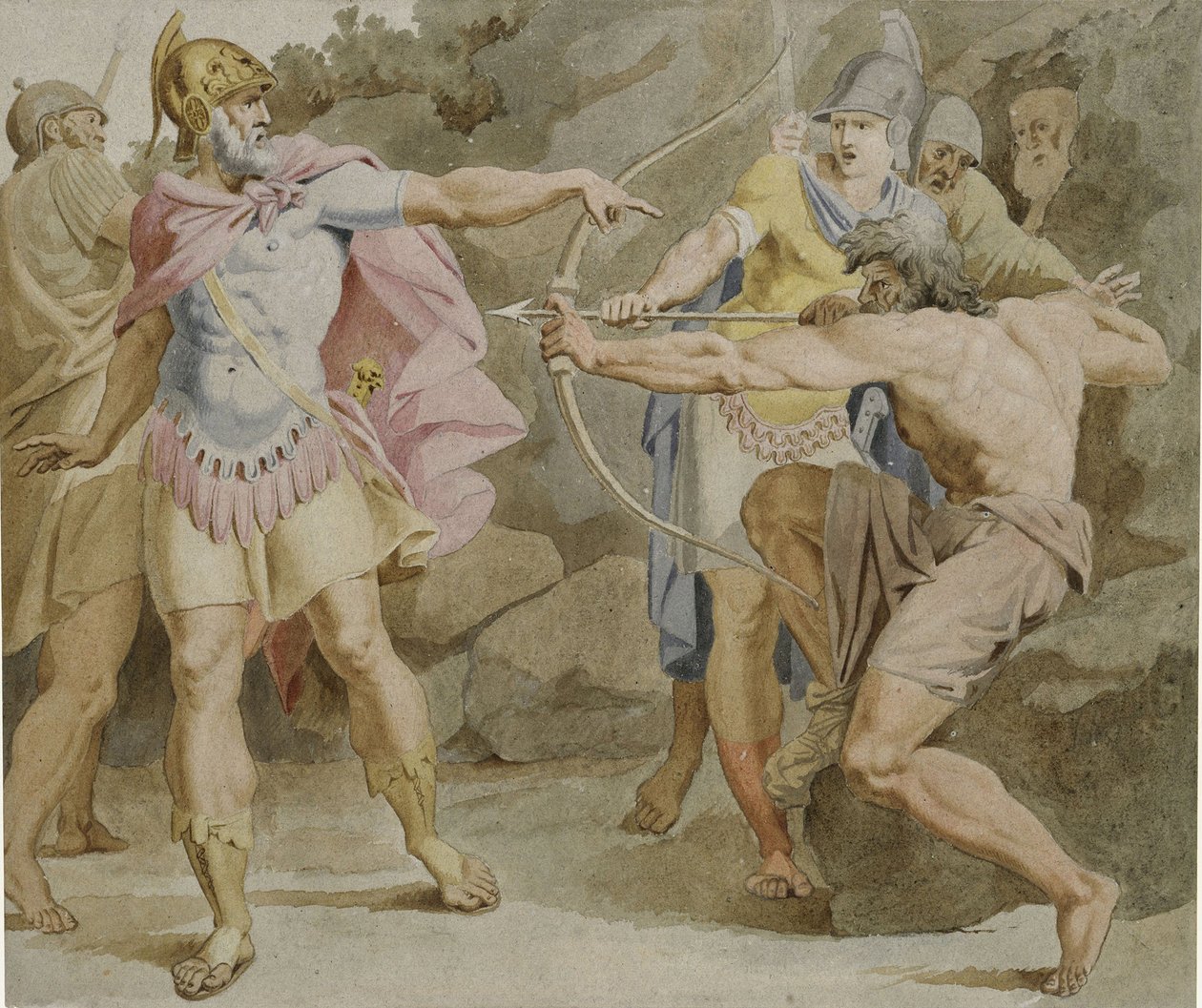 Filoctetes mirando o arco de Hércules em Odisseu, 1790 de Asmus Jacob Carstens
