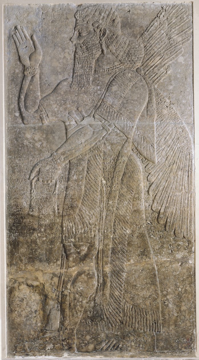 Relevo retratando um gênio alado, do palácio em Nimrud (Kalah) (gesso) de Assyrian