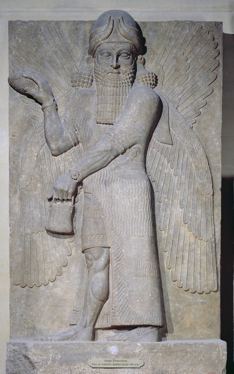 Relevo retratando um gênio alado, do Palácio de Sargão II em Khorsabad, Iraque de Assyrian