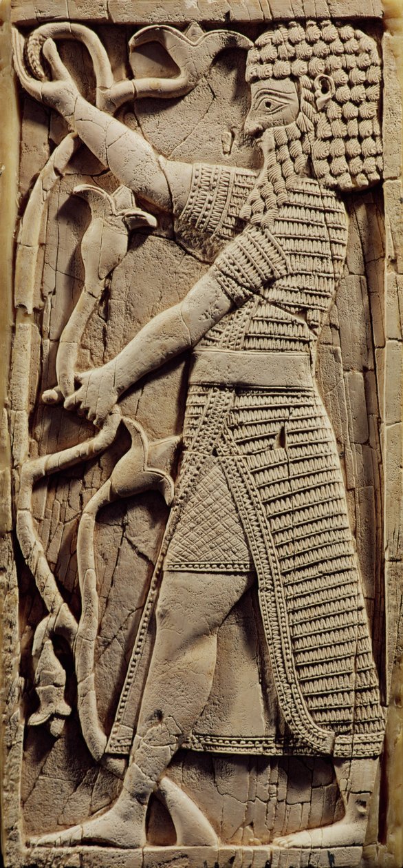 Relevo representando um guerreiro, do Palácio de Salmanassar III (858-823 aC) Nimrud (ver também 231660) de Assyrian