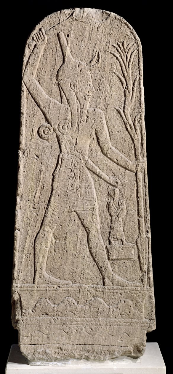 O deus-tempestade Baal com um raio, de Ugarit (Ras Shamra) c.1350-1250 aC (arenito) de Assyrian School