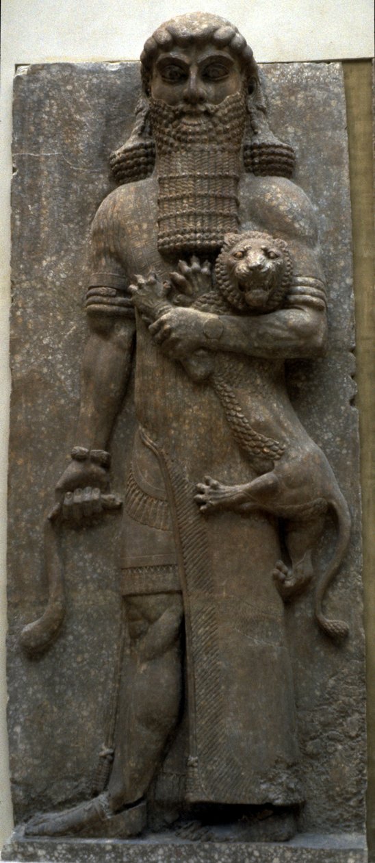 Herói Gilgamesh dominando um leão, 722-705 aC de Assyrian