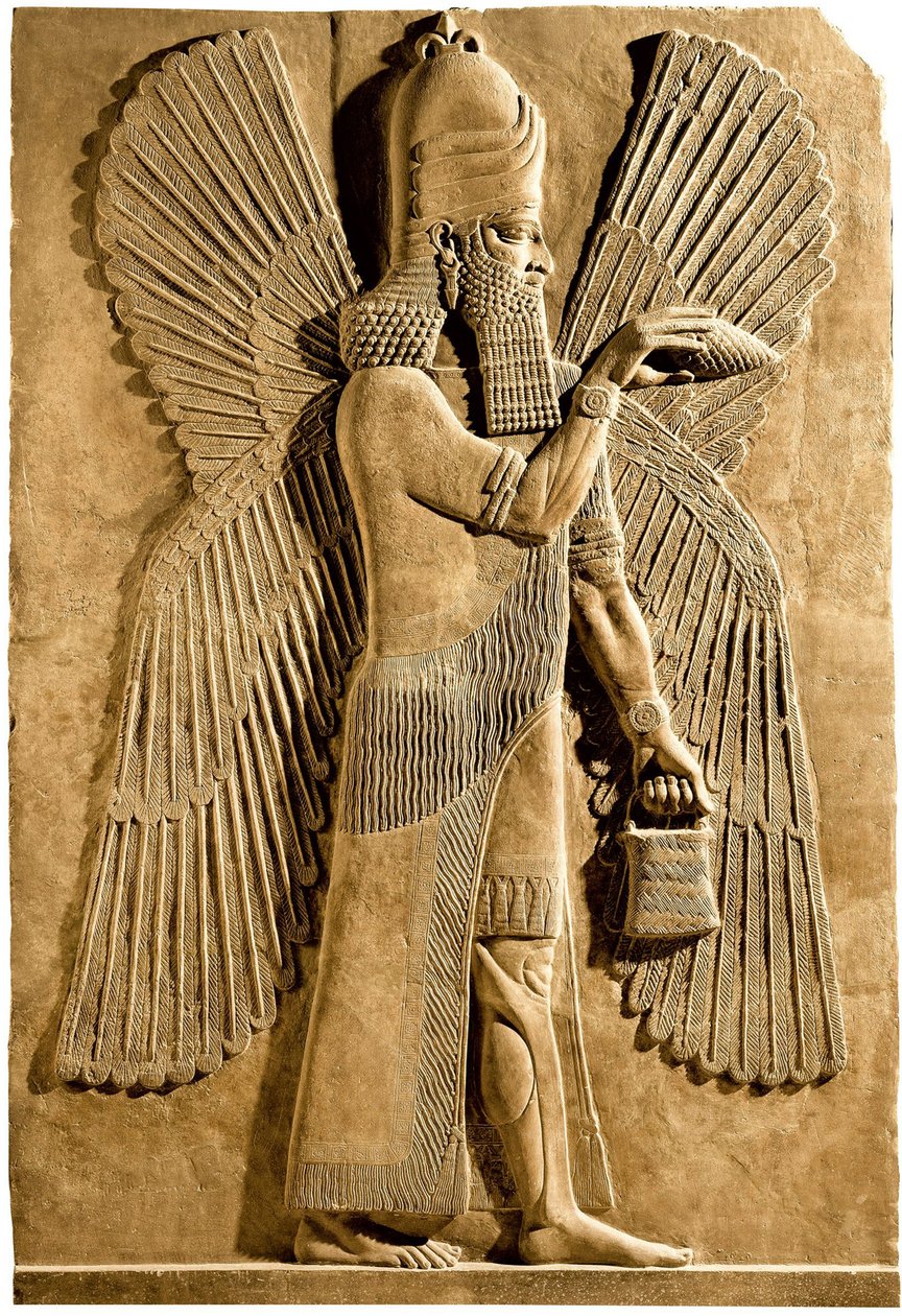 Gênio alado. Detalhe de um relevo do palácio do rei assírio Sargão II, 722-705 aC de Assyrian