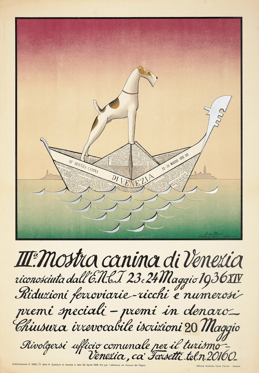 Cartaz publicitário de uma exposição canina em Veneza de Astolfo De Maria