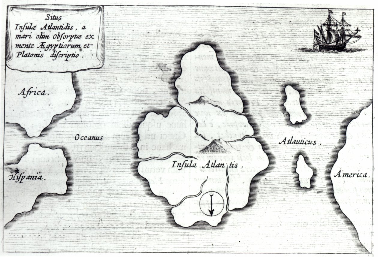 Mapa de Atlantis, de &39;Mundus Subterraneus&39;, 1665-68 de Athanasius Kircher