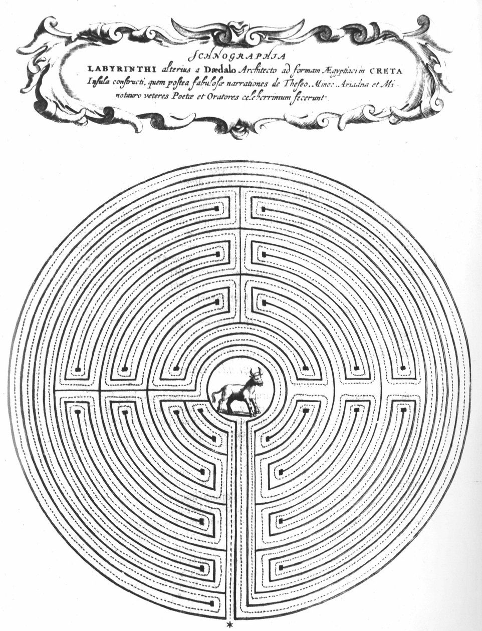 Labirinto de Dedalus para encerrar o Minotauro - em "Turris Babel" de Athanasi kircheri S.J., Amsterdam de Athanasius Kircher