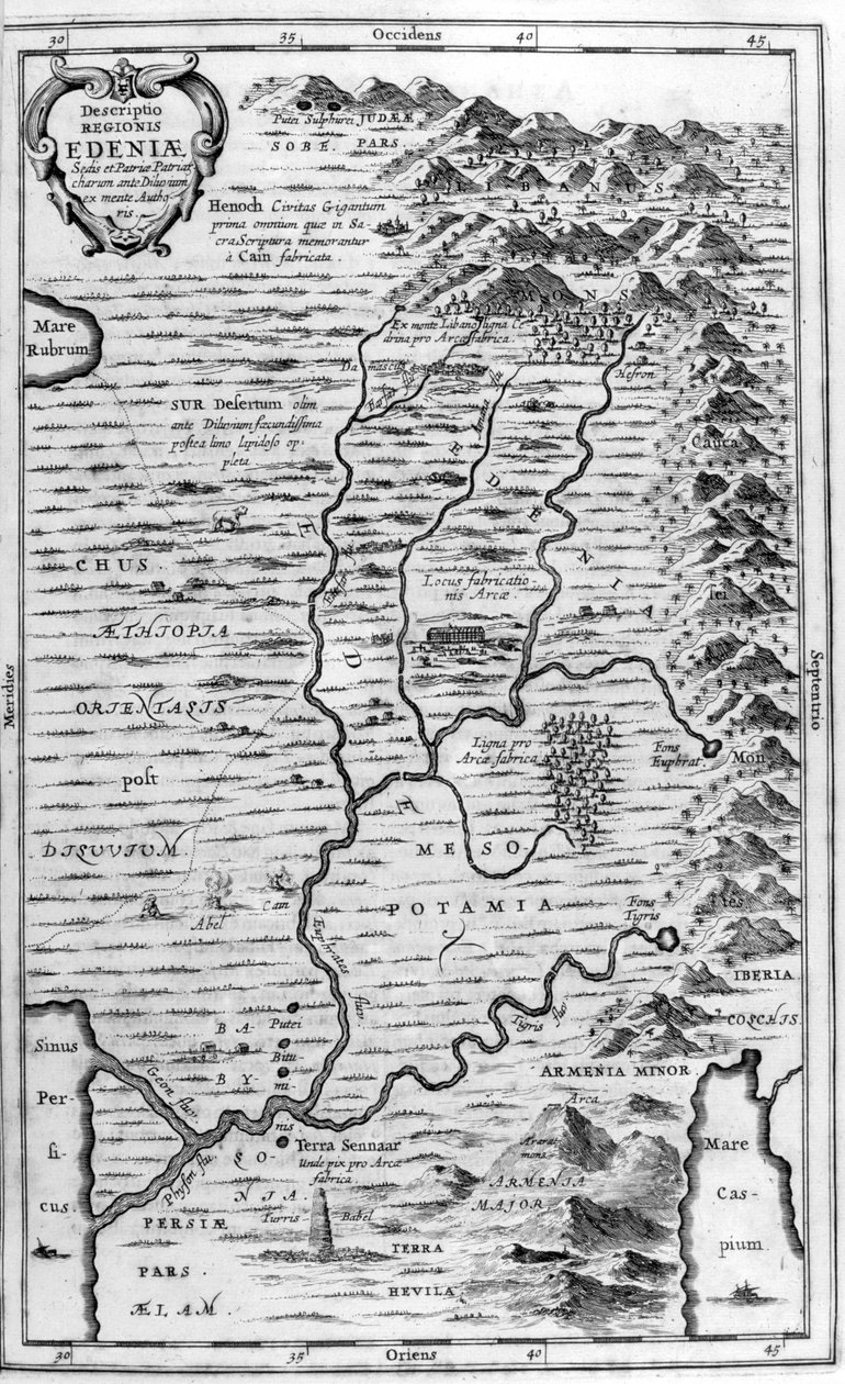 Mapa do Jardim do Éden, 1675 de Athanasius Kircher
