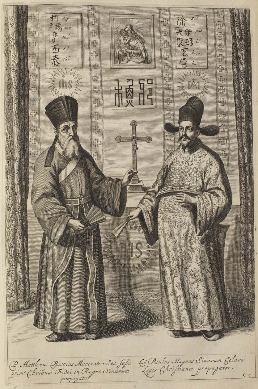 Matteo Ricci e Xu Guangqi. De Athanasius Kirchers China ilustrado, 1667 de Athanasius Kircher
