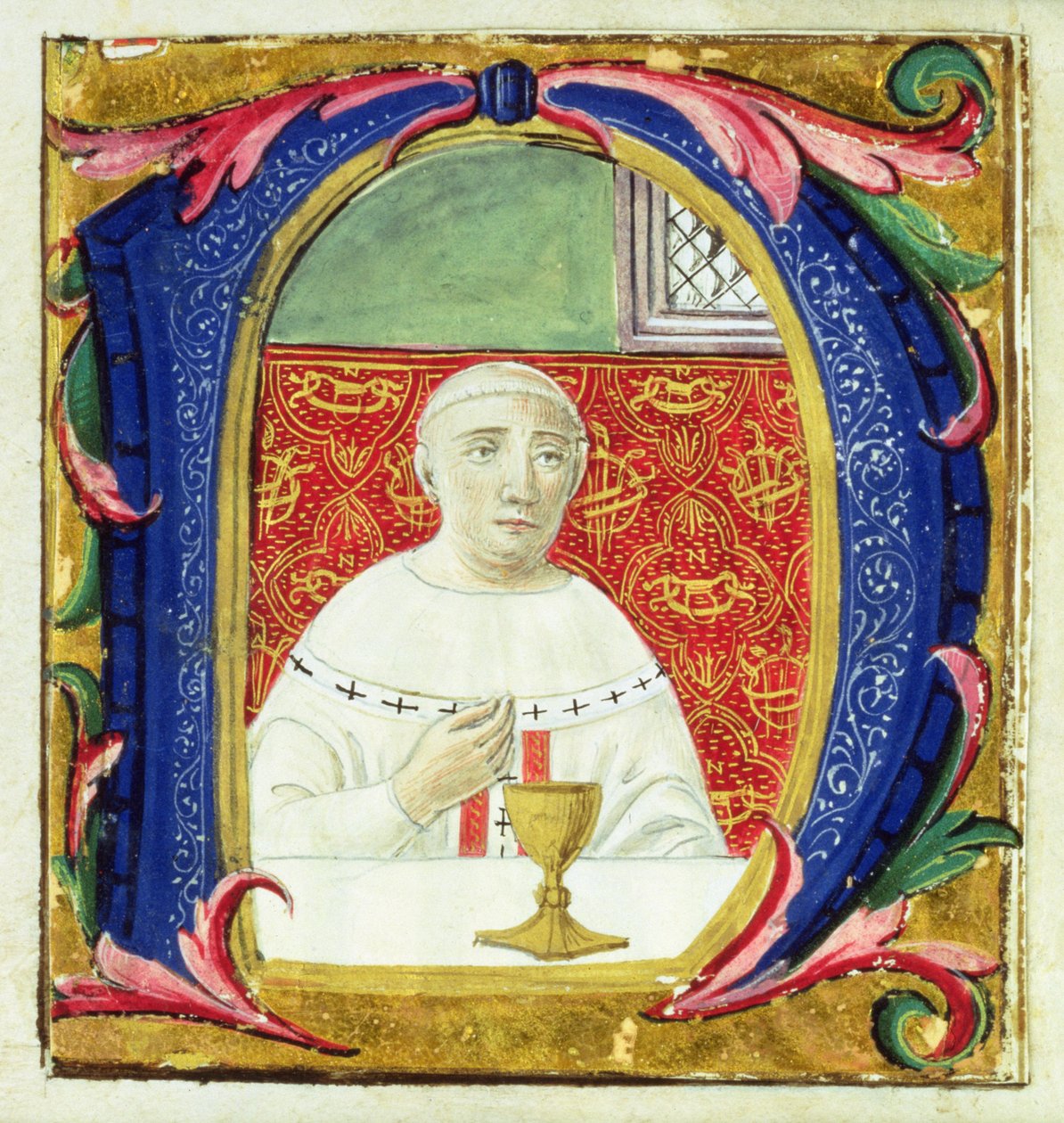 Historiated inicial &39;N&39; representando um Papa (Leon X) realizando uma missa de Attavante di Gabriello di Vanti di Bartolo