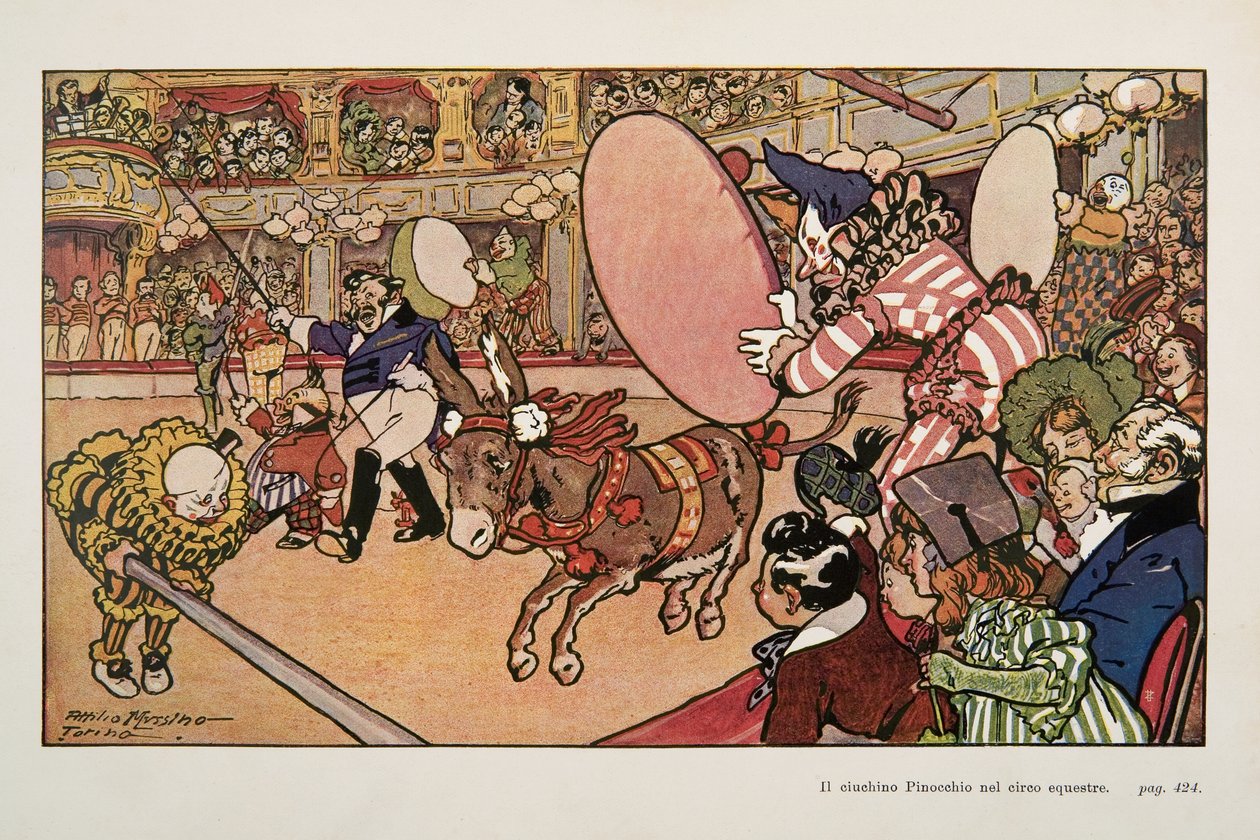 O circo e o burro Pinóquio, Ilustração de Pinóquio de Attilio Mussino