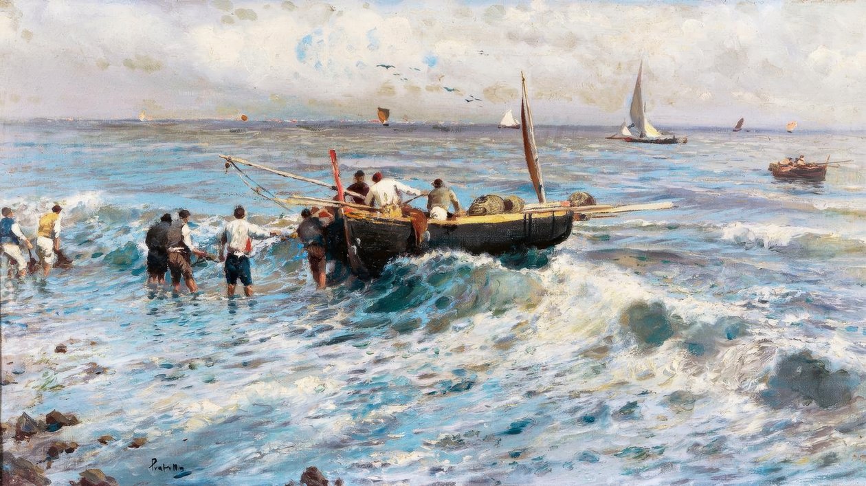 Brincadeiras à beira-mar com pescadores de Attilio Pratella