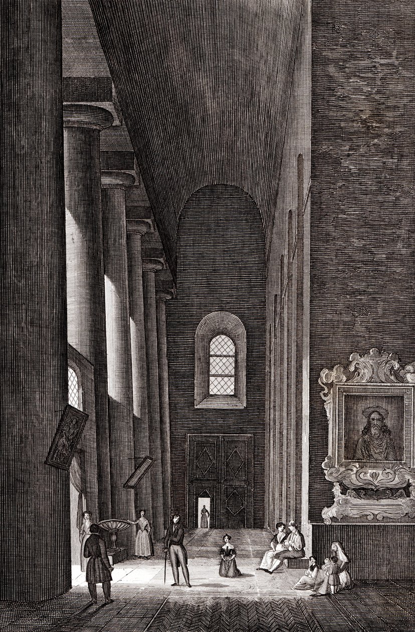 Corredor lateral da Catedral de Nativita di Maria Santissima em Siracusa, Sicília, Itália, gravura em cobre, cerca de 19x29 cm de Attilio Zuccagni Orlandini