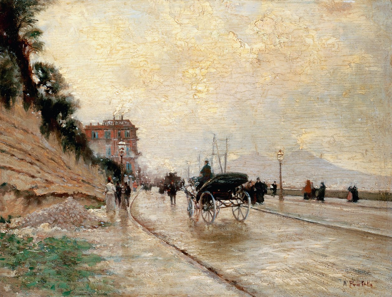 Transporte no passeio em Nápoles (óleo no painel) de Attillo Pratella