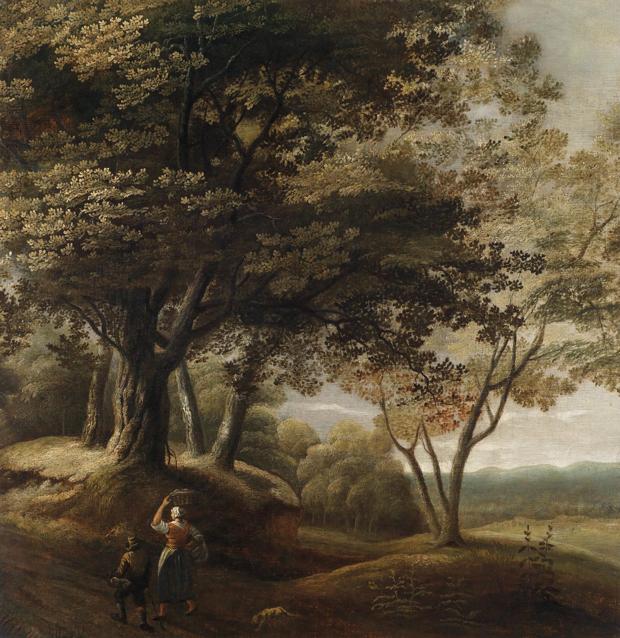 Paisagem arborizada com os caminhantes de Attributed to Lucas Achtschellinck