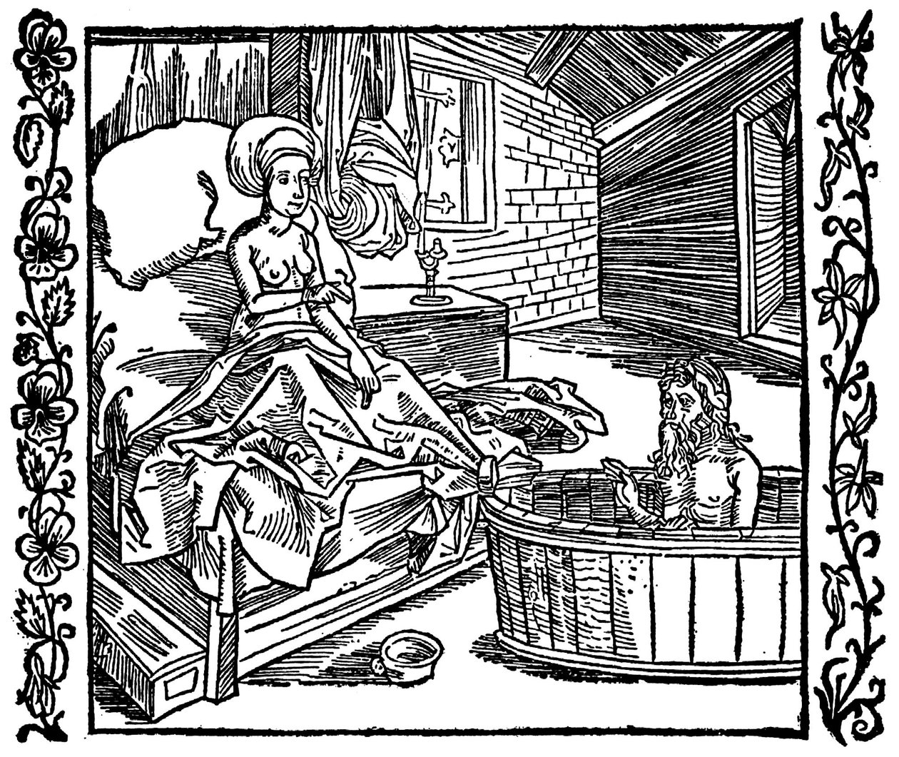 A mulher e o eremita a banhar-se. de attributed to Albrecht Dürer