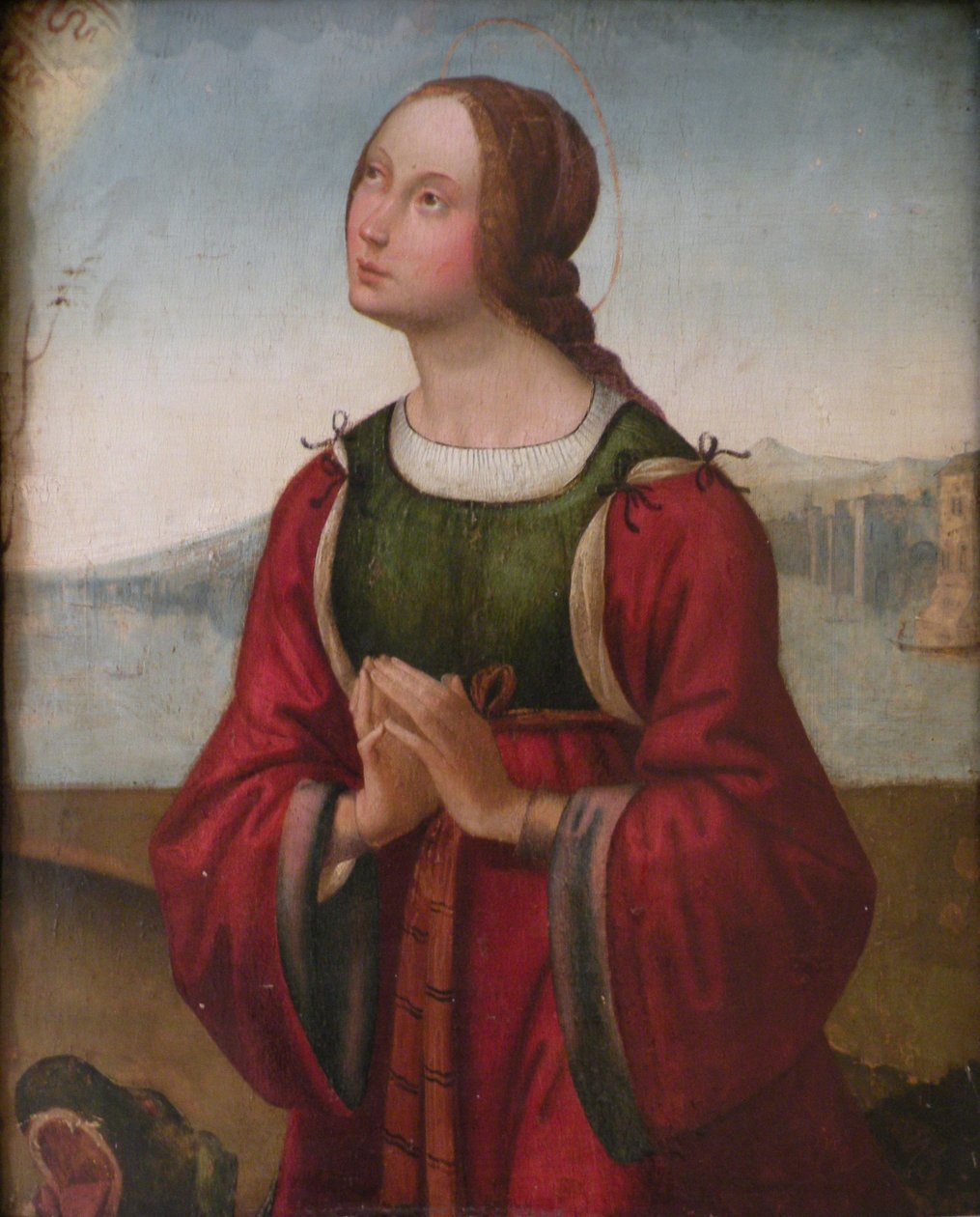 Francês: Sainte Marguerite en prière Santa Margarida rezando de attributed to Lorenzo Costa