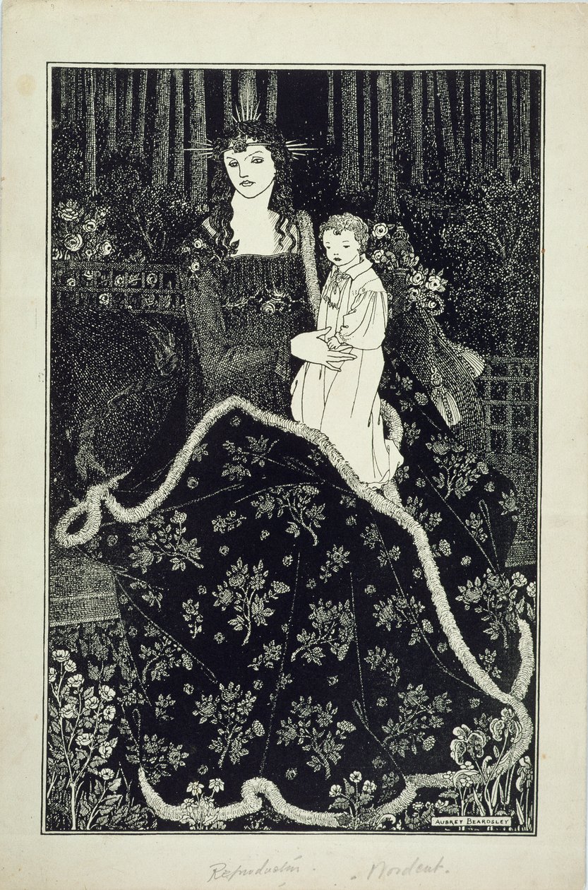 Um grande cartão de Natal, 1895 (impressão de bloco de linha) de Aubrey Beardsley