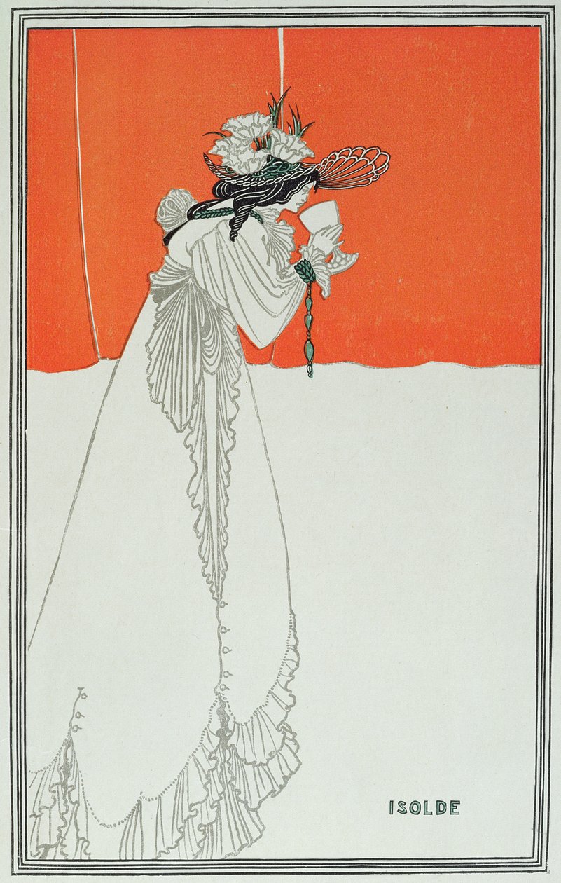 Isolde Bebendo o Veneno (litografia colorida) de Aubrey Beardsley