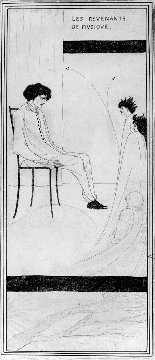 The Music Revenants, c.1892 (tinta indiana e lavagem) de Aubrey Beardsley
