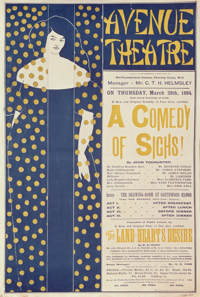 Propaganda de cartazes &39;A Comedy of Sighs&39;, peça de John Todhunter, 1894 de Aubrey Beardsley