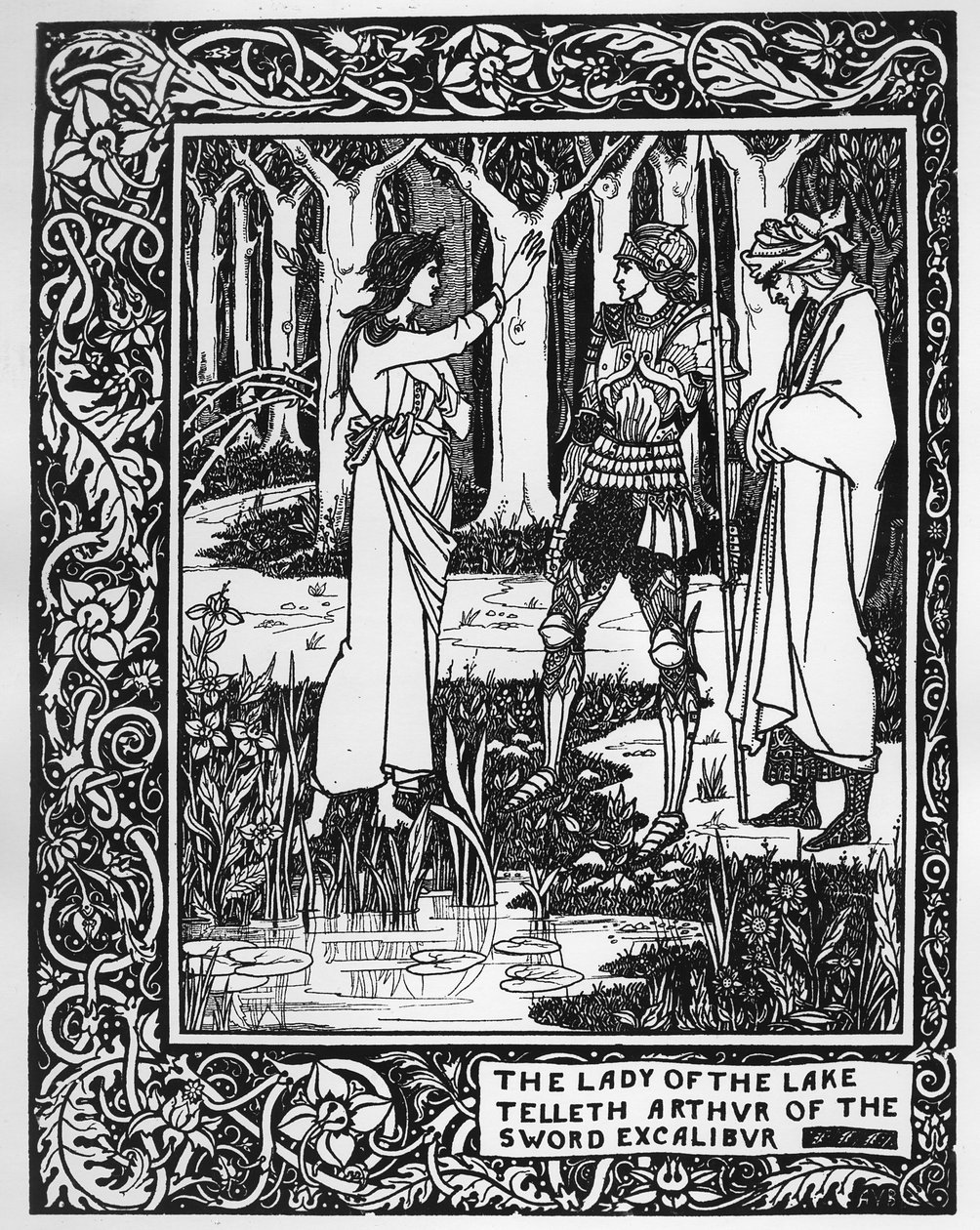 A dama do lago conta Arthur da espada Excalibur, ilustração de &39;Le Morte d&39;Arthur&39; de Sir Thomas Malory, 1893-94 de Aubrey Beardsley