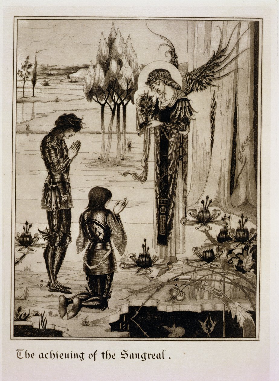 A realização do Sangreal, de "Le Morte d&39;Arthur", de Sir Thomas Malory (d.1471), publicado em 1893-94 (tinta preta e grafite) de Aubrey Beardsley