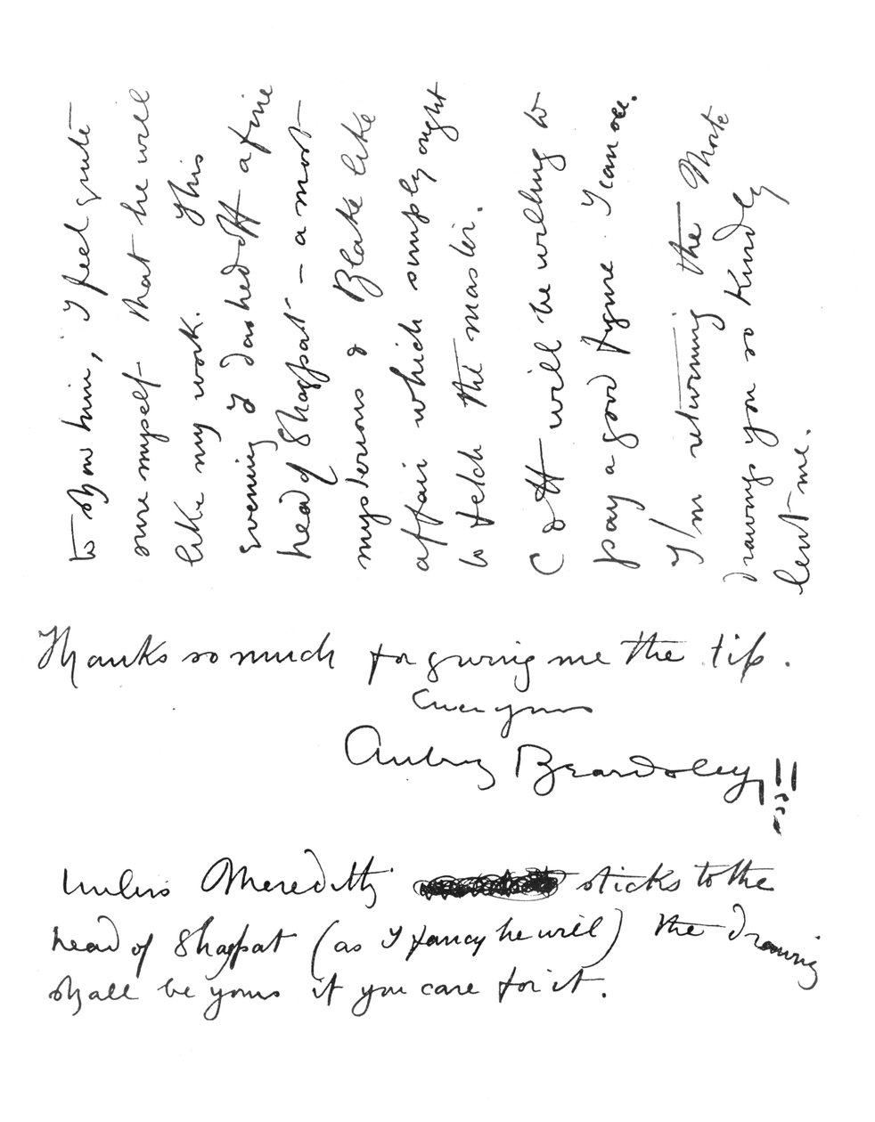 2ª página da carta de autógrafos para Frederick Evans, c.1893 de Aubrey Beardsley